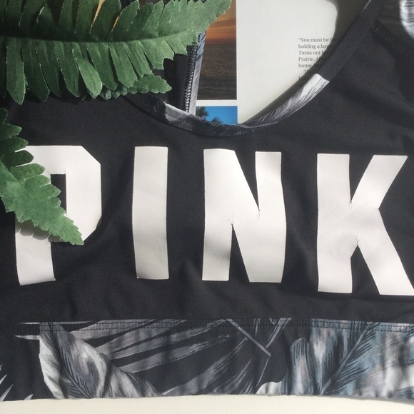 🎄 PINK sports bra  black, leaf print SZ M - Picture 4 of 10
